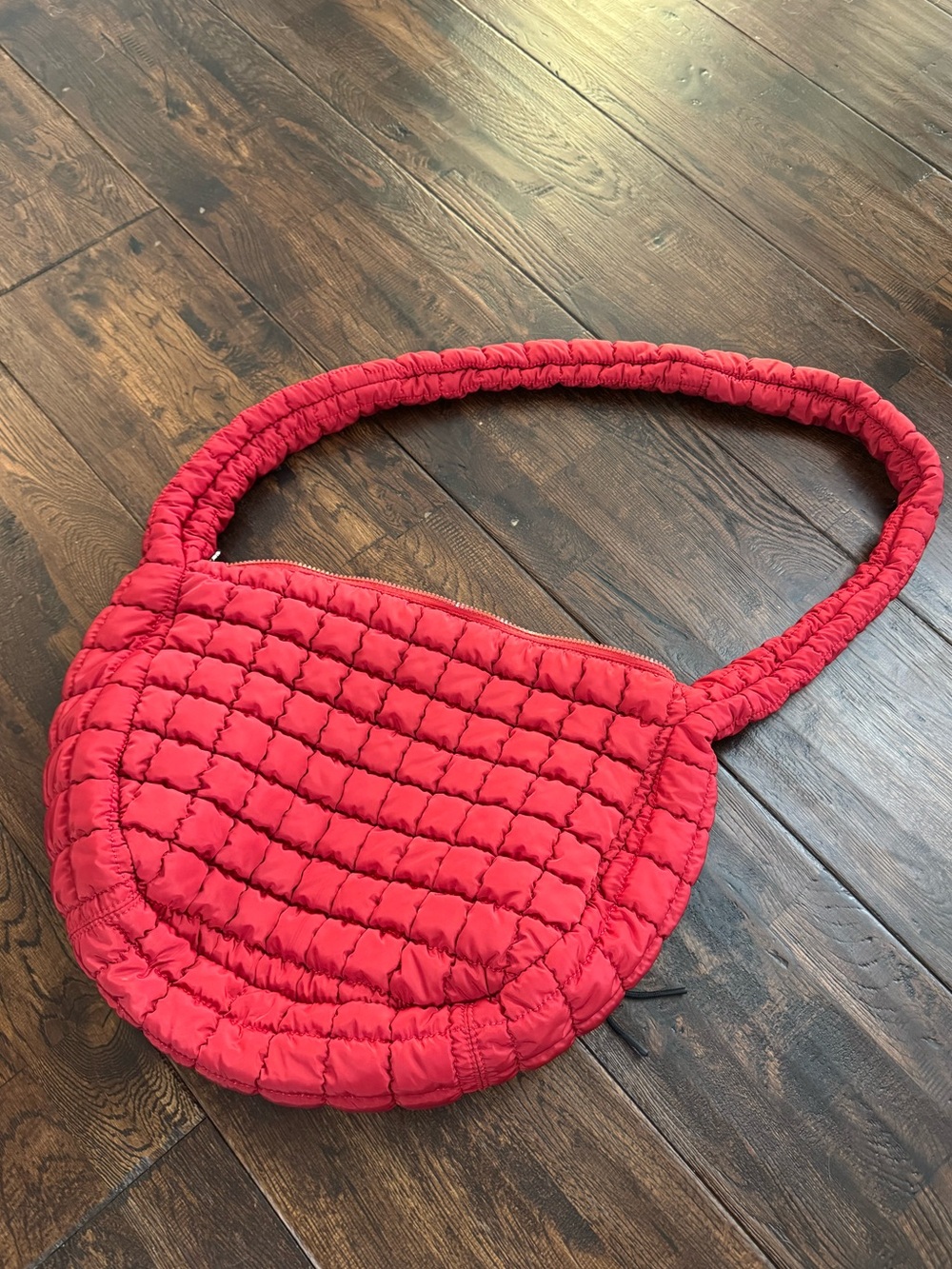 Quilted Puffer Red Shoulder Tote Bag